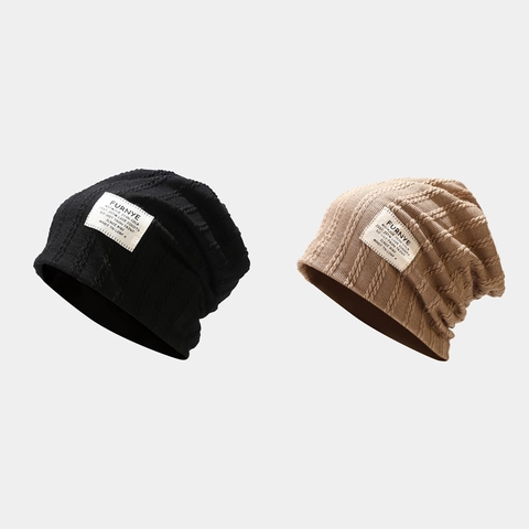 Gorro De Punto De Torsión Holgado Cálido Gorro De Invierno Con Decoración De Parche Y Forro Suave Para Hombres Mujeres Unisex