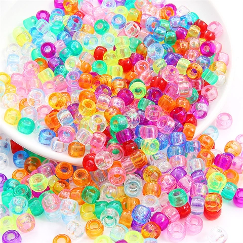 Acrylic Large Hole Barrel Beads Transparent Luminous Pony Beads For Hair Braiding DIY Jewelry Making Bracelet Necklace