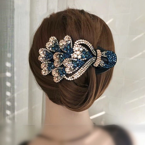Large Rhinestone Hair Clip Elegant Duckbill Hair Accessory With Sparkling Crystal Floral Heart Pattern For Women Banquet Party