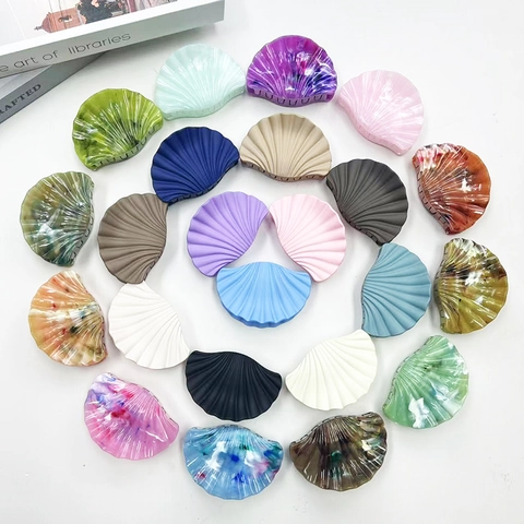 Hair Claw Clip Shell Shaped Acetate Acrylic Resin Marble Pattern Matte Elegant Fan Design Fashionable For Women Girls