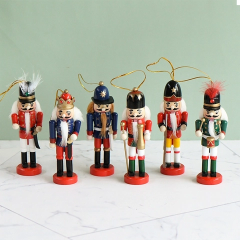 Nutcracker Soldier Ornaments Painted Wood Traditional Puppet Christmas Tree Hanging Desktop Decoration Home Holiday Gift