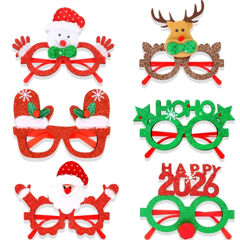 Montatura per Occhiali da Festa di Natale con Glitter Decorazioni con Babbo Natale e Renna Puntelli Fotografici per Capodanno Accessori per Travestimenti Festivi