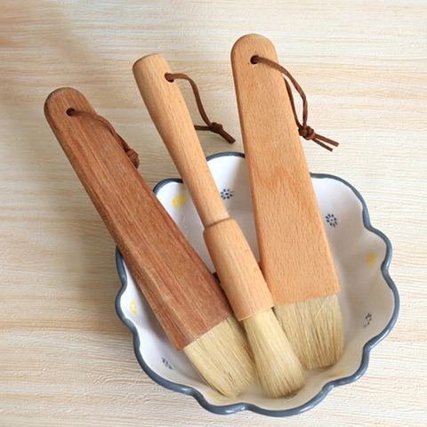 Pinceau De Cuisine En Bois Poils De Sanglier Pâtisserie Huile Barbecue Manche En Hêtre Accessoire