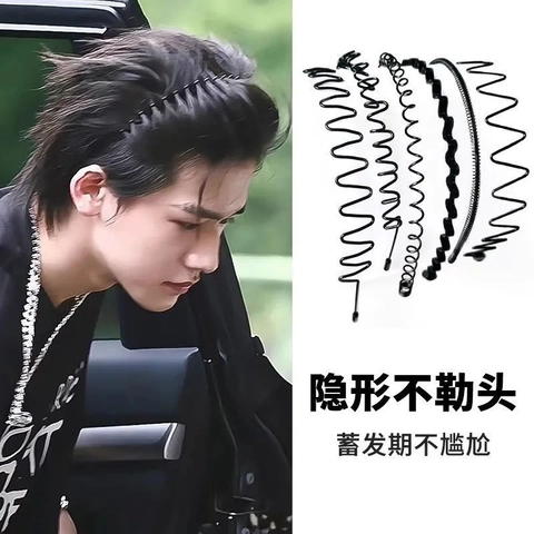 Men Hairbands Wavy Metal Spiral Plastic Headbands Non-Slip Flexible Hair Hoops For Sports Face Wash Hair Styling Accessories