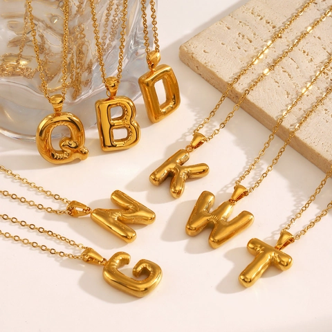 Collana Con Lettera Iniziale Gonfia In Acciaio Inossidabile Placcato Oro Stile Palloncino Pendente Alfabeto 3D Donna