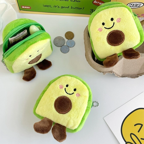 Monedero De Felpa De Aguacate Mini Bolso Con Forma De Fruta De Dibujos Animados Llavero Colgante Para Monedas Y Labiales