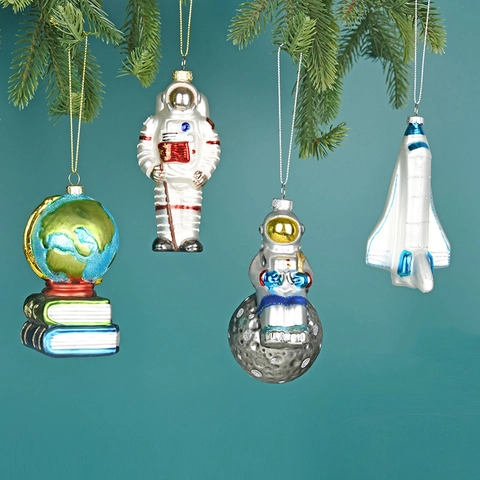 Ornamenti Natalizi Da Appendere In Vetro Dipinto A Mano Astronauta Spazio Mongolfiera Terra Space Shuttle Poker