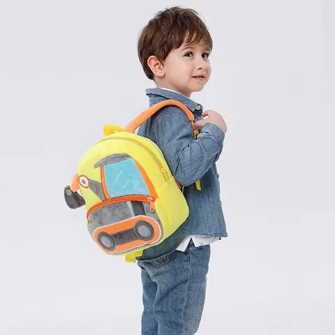 Kids Plush Backpack Cute Cartoon Engineering Vehicle Construction Car Preschool Toddler Bag Lightweight Novelty For Boys Girls