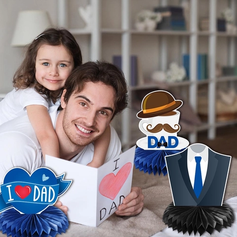 Centrotavola A Nido D'ape Per La Festa Del Papà Ornamenti In Cartone Decorazioni Per Feste Tema Best Dad Ever Blu Nero