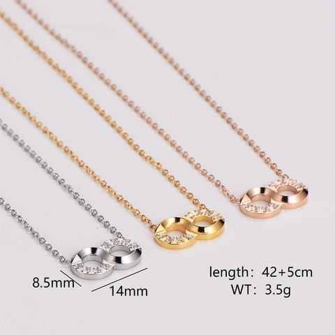 Collar Símbolo Infinito Acero Inoxidable 304 Anillos Dobles Entrelazados Colgante Brillante Joyería Elegante Para Mujer
