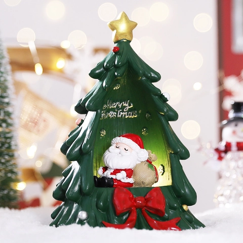 Harz Weihnachtsbaum Weihnachtsmann Desktop Ornament Mit LED Licht Warmes Glühen Für Feiertag Festival Home Dekor Geschenk