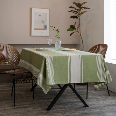 Striped Tablecloth Cotton Linen Blended Rectangular Round Dust-Proof Japanese Style Decor For Dining Table