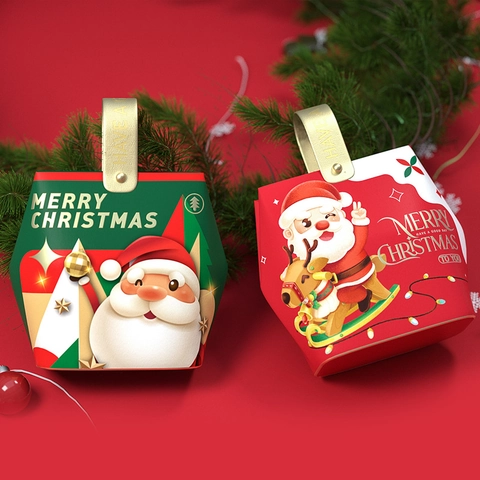 Scatola Regalo Di Natale Cartone Portatile Confezione Caramelle Con Manico In Pelle Babbo Natale Cartone Animato Regali Feste