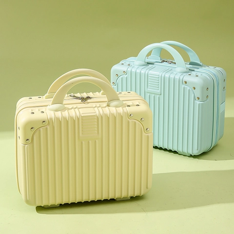 Mini Suitcase Cosmetic Box ABS PC Hard Shell Striped Portable Travel Makeup Organizer With Corner Protection Zippered