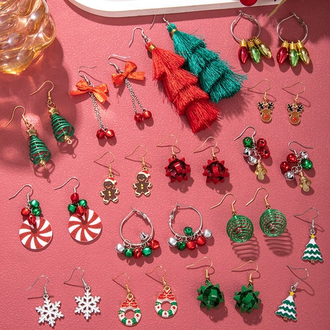 Boucles Oreilles Noël Alliage Émail Gland Renne Père Noël Sapin Noël Flocon Neige Cloche Bijoux Fête Pour Femmes