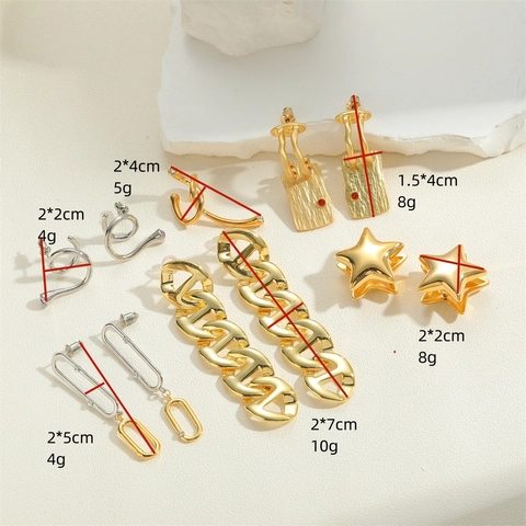 Orecchini Pendenti a Stella in Rame e Zirconia Stile Francese Ear Cuff a Catena Lunga Geometrici Gioielli Donna