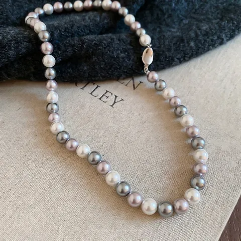 Elegante Französische Künstliche Perlenkette Gradient Mehrfarbige Runde Künstliche Perlen Clavicle Kette Schmuck Für Damen Luxus Legierung Verschluss