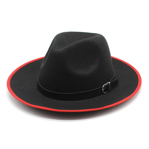 Vintage Fedora Hut Baumwolle Polyester Breite Krempe Kontrastrand Mit Ledergürtel Metallschnalle Britischer Stil