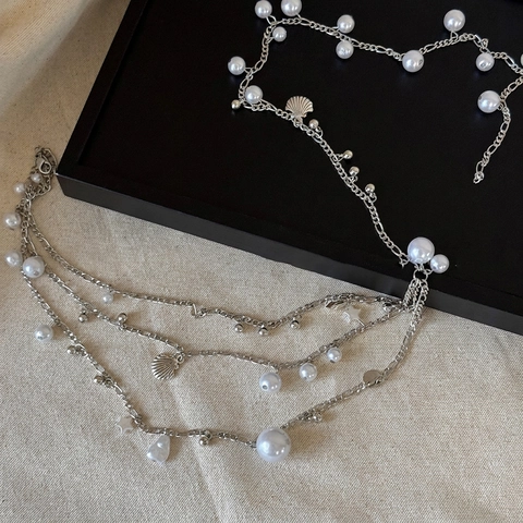 Double Layer Waist Chain Belt With Alloy Imitation Artificial Pearls And Shell Pendants Elegant Fashion Jewelry For Women Beach