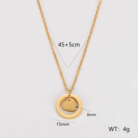 Collar Con Colgante De Corazón En Círculo Acero Inoxidable 304 Chapado En Oro 18K Minimalista Francés Geométrico Estético Joyería Mixta
