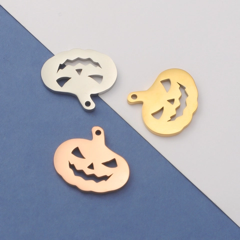 Colgante De Calabaza De Halloween Jack-O-Lantern De Acero Inoxidable Pulido Espejo Charm Para Fabricación De Joyas Bricolaje