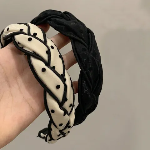 Braided Fabric Headband Polka Dot Printed Twisted Padded Hairband French Style High Crown Women Hair Hoop Accessories