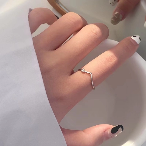 Minimalist V Shaped Ring S925 Sterling Silver Zircon Inlaid Adjustable Open Finger Rings Fashion Jewelry Gifts For Women