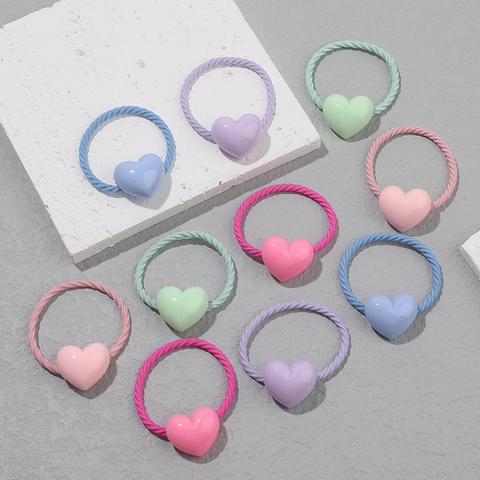 Kids Heart Hair Ties Resin Macaron Color High Elasticity Durable Ponytail Holders For Girls Sweet Cute Hair Ropes