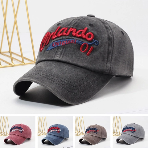 Cappello Da Baseball In Cotone Lavato Vintage Ricamo Orlando Tesa Curva Regolabile Cappello Da Sole All'aperto