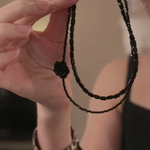 Collana A Doppio Strato Con Perline Di Vetro Ciondolo Fiore Rosa Nera Catena Per Clavicola Stile Gotico Per Donne