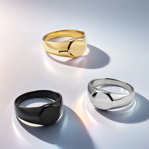Anello A Sigillo Rotondo Superficie Piana Acciaio Al Titanio Lucidato Gioielli Di Moda Minimalisti Per Uomo E Donna