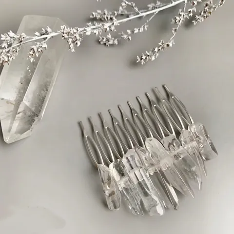 Natural Clear Quartz Crystal Hair Comb And Earrings Handmade Bohemian Wedding Bridal Hair Accessories