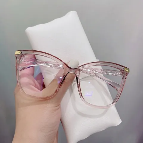 Cat Eye Anti Blue Light Glasses Frame Vintage Oversized Computer Eyewear For Women Fashion Decorative Eyestrain Relief