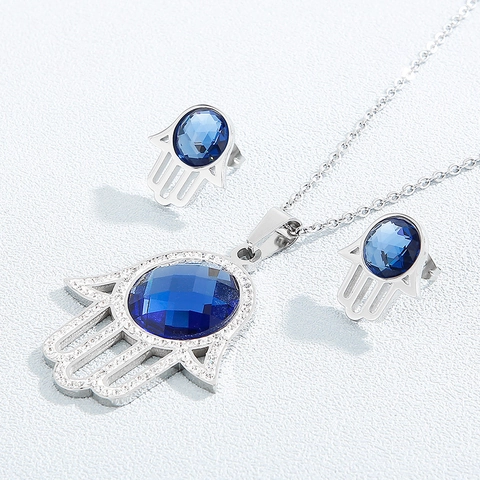 Hamsa Hand And Horn Pendant Necklace Earrings Jewelry Stainless Steel Crystal Glass Resin Rhinestone Shell Fashion Women