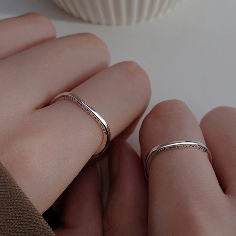 Anillo de Ola de Plata de Ley S925 Para Mujer Minimalista Grabado Smooth Waters Run Deep Abierto Ajustable Joyería de Moda