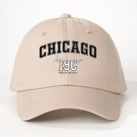 Chicago Letterprint Honkbalpet Polyester Verstelbaar Gebogen Rand Retro Zonbescherming Outdoor Sportpet