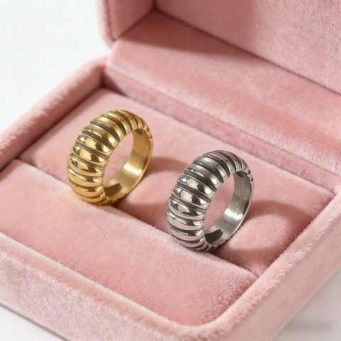Anillo Croissant De Acero Inoxidable 316L Con Rosca Trenzada Banda Ancha Geométrica Joyería Minimalista Retro Francesa