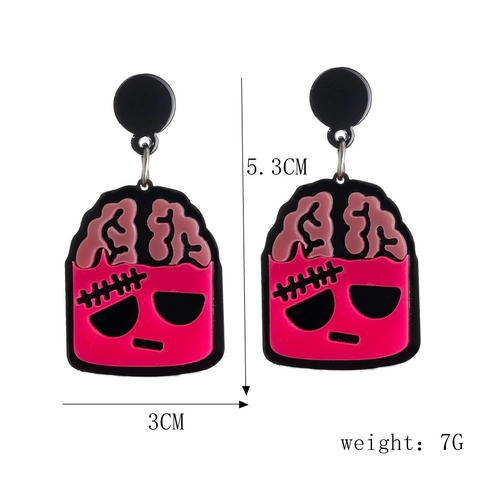 Frankenstein Gehirn Ohrhänger Halloween Acryl Cartoon Monster Lustig Horror Neuheit Schmuck Für Damen