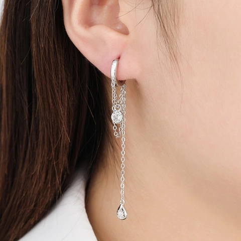 Huggie Creolen Met Franje En 925 Sterling Zilveren Oorsteker Zirkoon Ster Druppel Koperen Hanger Voor Dames