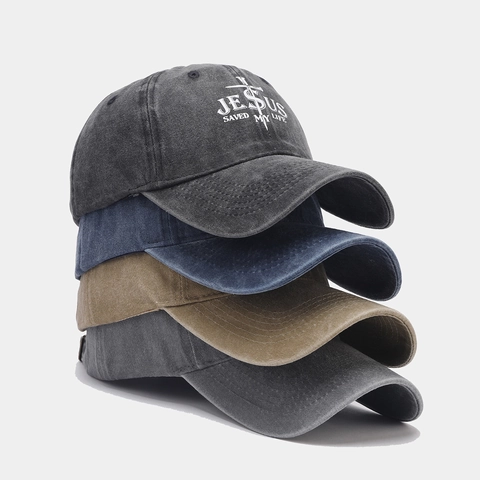 Cappello Da Baseball Cotone Lavato Protezione Solare Outdoor Casual Vintage Distressed Jesus Saved My Life Ricamo Croce Unisex