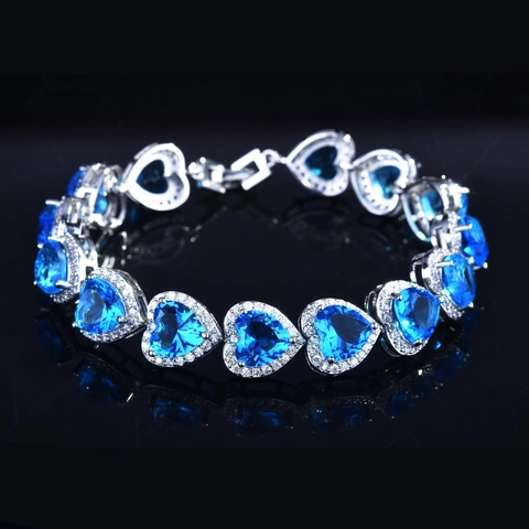 Pulsera De Tenis En Forma De Corazón Con Gema Azul Cobre Joyería De Lujo Brillante Para Mujeres Regalo De Aniversario