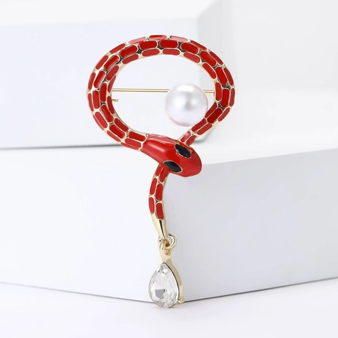 Squisita Spilla a Serpente in Lega Smaltata per Abiti Cardigan Moda Perla Artificiale Ciondolo in Strass Spilla Donna Uomo Gioielli Accessorio