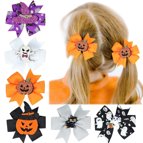Fermagli Per Capelli Fiocco Halloween Zucca Fantasma Cappello Da Strega Nastro In Grosgrain Per Ragazze Bambini Festa