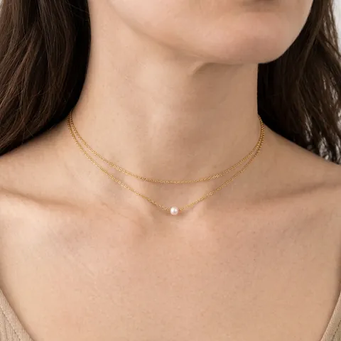 Elegante Collana a Doppio Strato in Acciaio Inossidabile per Donna Con Delicato Ciondolo in Perla Artificiale Gioielli Minimal