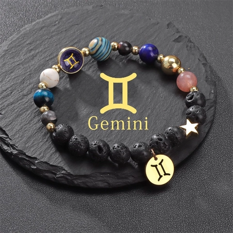Bracciale Di Perline Zodiaco Pietra Lavica Naturale Costellazioni Pianeta Gioielli Fatti A Mano Unisex