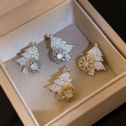 Rotierende Weihnachtsbaum Steckerohrringe Mit 925 Sterling Silber Ohrstecker Zirkon Mikro Pave Festlicher Schmuck Damen