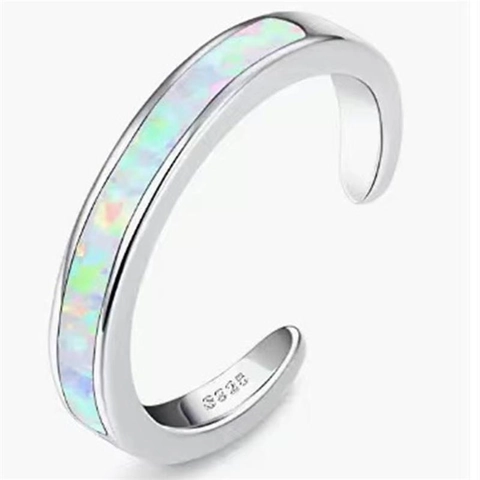 Anillo de Dedo del Pie de Plata de Ley S925 para Mujer con Ópalo de Colores Anillo Abierto Ajustable Joyería de Pie Simple