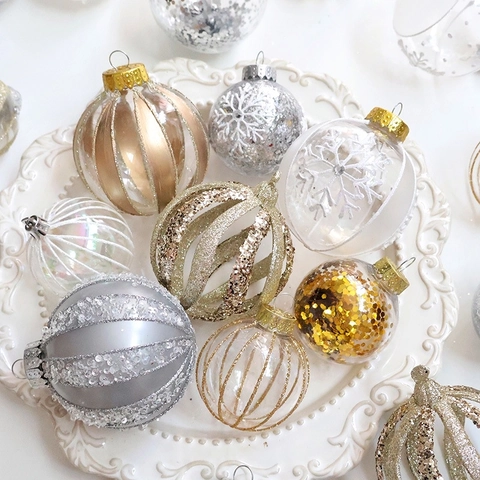 Bolas De Navidad Plástico Transparente Purpurina Adornos Pintados Para Decoración De Árbol Champán Oro Plata Blanco