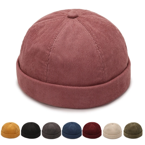 Corduroy Docker Mütze Randlose Vermieter Kappe Verstellbar Vintage Retro Hip Hop Streetwear Beanie Für Herren Damen