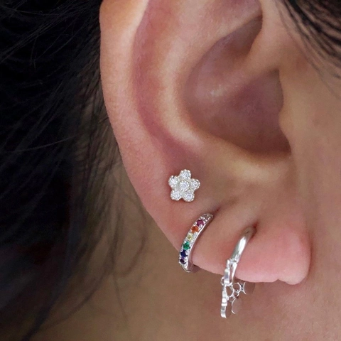 Orecchini a Cerchio Rotondi in Argento Sterling 925 Con Zirconia Colorata Orecchini Huggie Minimalisti Galvanizzati per Donna Gioielli di Moda